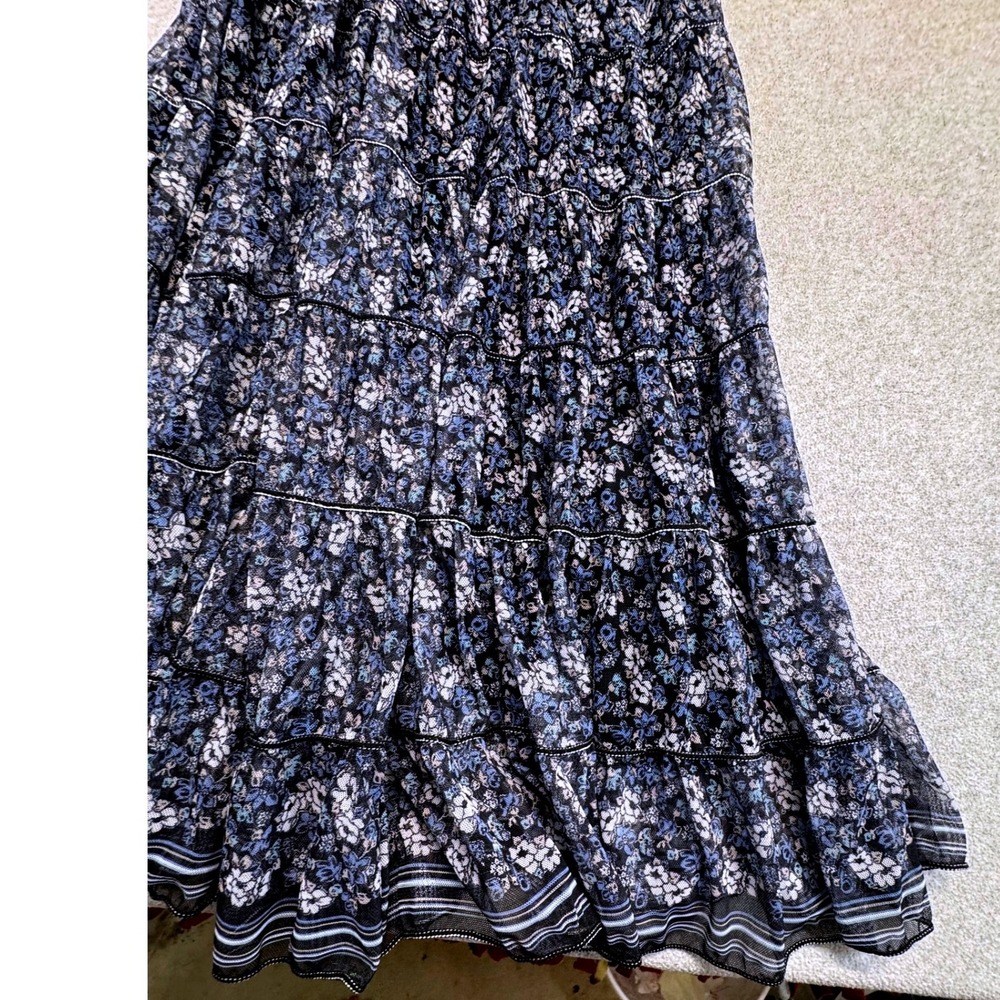 Max Studio Small Floral Tiered Maxi Dress Blue Boho Cottagecore Sleeveless Long - Picture 3 of 12
